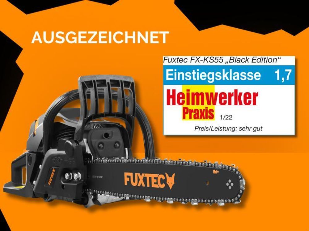 FUXTEC Benzin Kettensäge FX-KS255 - Black Edition  | Schwertlänge 46cm  | Schnittlänge 40cm / 45cm  | 5,2kg  | 54ccm  | 2-Takt  | 550ml  | 2,3kw