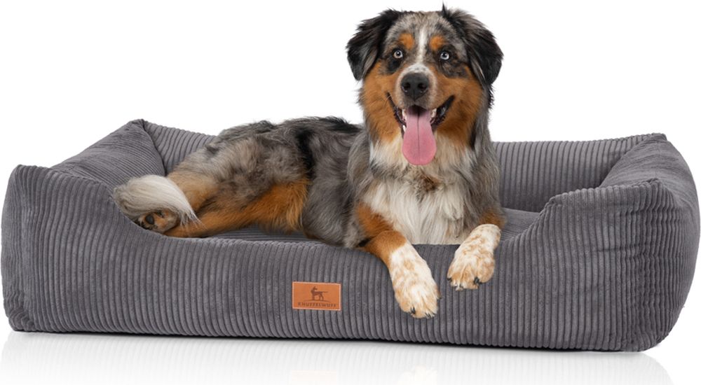 Knuffelwuff Hundebett aus Cord mit Handwebcharakter Olivia XXL 120 x 85cm Grau