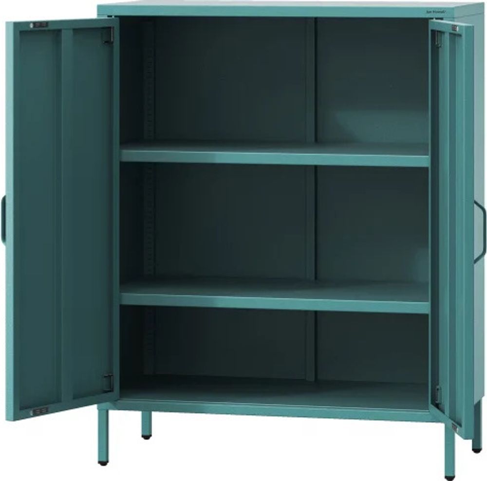 Jan Nowak Kommode mit Doppeltür VITO kleiner Schrank Magnetverschluss verstellbare Einlegeböden Metall Wohnzimmer Flur, 80 x 101,5 x 40 cm, Seegrün