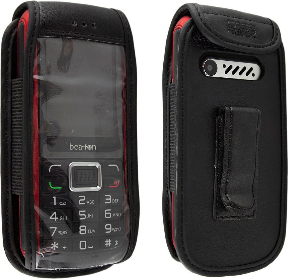 caseroxx Ledertasche mit Gürtelclip kompatibel mit Bea-fon AL560 aus Echtleder, Tasche mit Gürtelclip und Sichtfenster