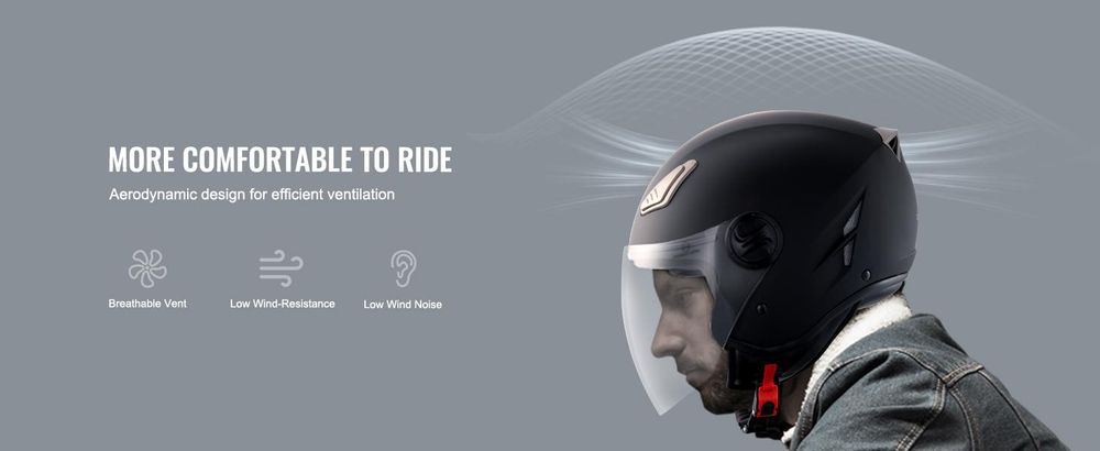 VEVOR Motorradhelm 3/4 Gesicht Größe M, ABS-Helm mit Bluetooth-Kommunikation und austauschbaren Gläsern, DOT-, für Jugendliche und Erwachsene
