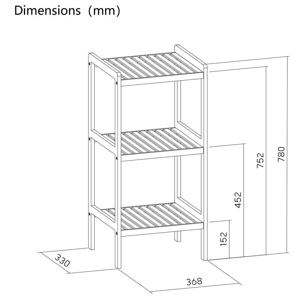 GreenBlue Bambus Regal Badezimmerschrank 37x33x78cm 3 Einlegeböden Badezimmer-Bambus-Regal 3 Regale