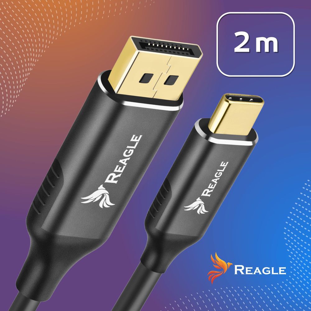 Reagle Usb-C Zu Displayport 2.1 Kabel 2M 16K@60Hz, 8K@120Hz, 4K@240Hz, Hdr, Plug & Play, Kompatibel Mit Laptop, Tablet & Smartphone