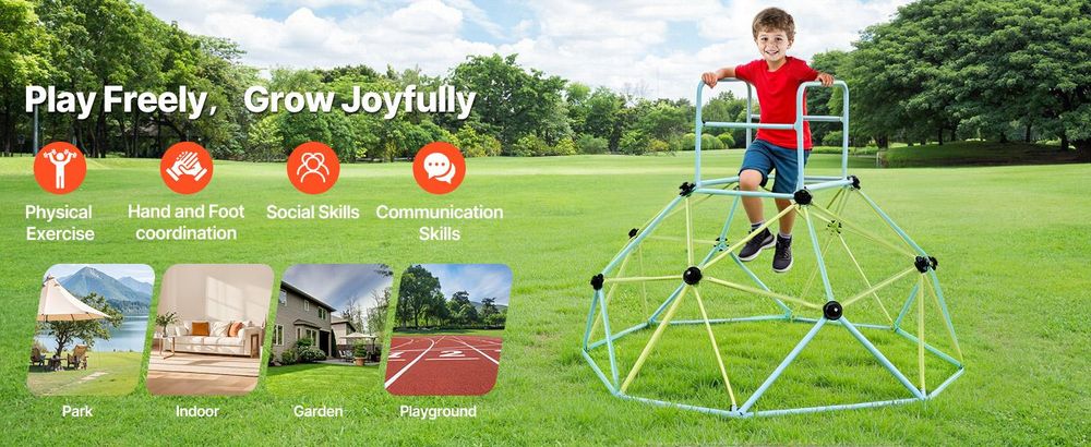 VEVOR Kletterkuppel geometrisches Klettergerüst (183 cm) breit, 270 kg belastbares Klettergerüst, Klettergerät für Kinder von 3 bis 10 Jahren Gartenspielzeug Spielplatz blau + grün