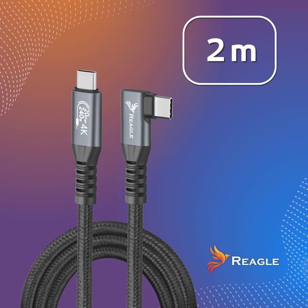 Reagle 2M USB C auf USB C Winkel Kabel 3.2 Gen 2 PD 240W 4K@60Hz 20 Gbps