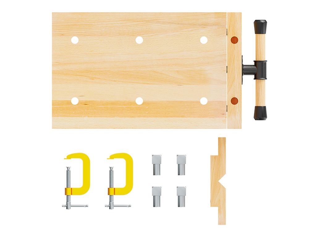 Wiltec Tragbare Hobelbank 45,5x28x7 cm & Schraubstock Mini-Werkbank aus Buchenholz Mobil Tragbar für Klemmen Hobeln