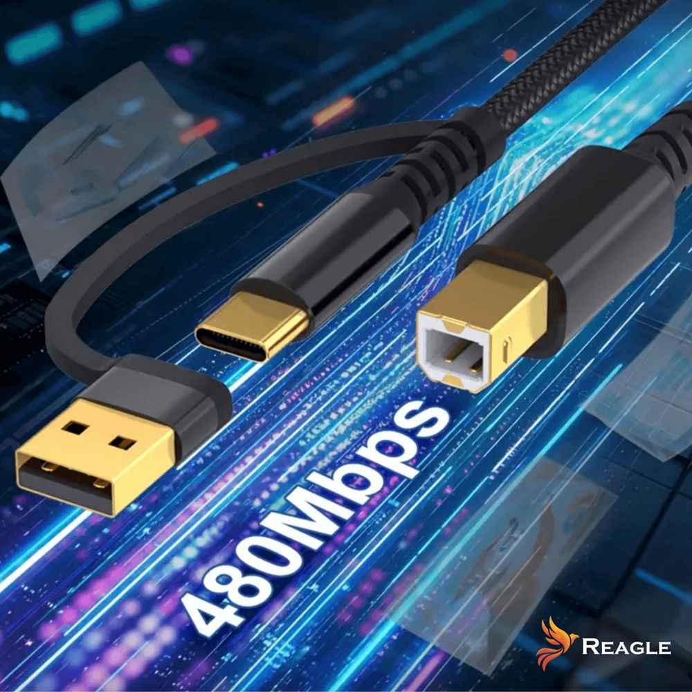 USB Drucker Kabel 2m 2in1 Stecker USB C und USB A auf USB B für Scanner Fax Plotter Kompatibel mit HP Canon Brother Epson Reagle Hochwertig