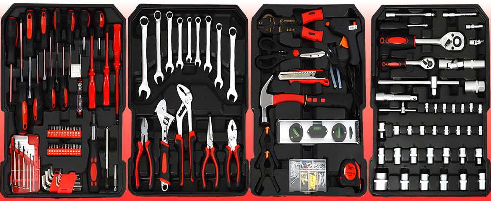 Werkzeugkoffer Rollkoffer Tragekoffer Koffer mit Rollen Werkzeug-Set 187-tlg für Haushalt Garage & Werkstatt Silber Retoo