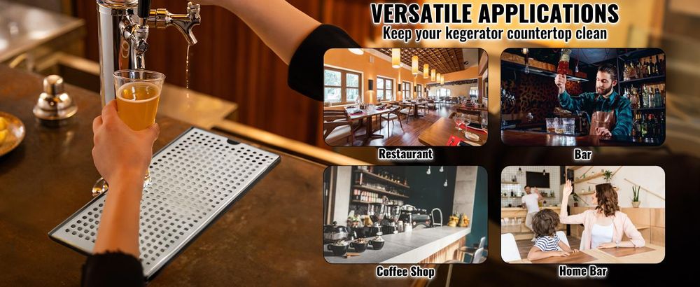 VEVOR 304  Edelstahl-Tropfschale, Bierabtropfschale mit 4 Rutschfesten Gummipads & Abnehmbarer Abdeckung, 300 x 180 x 25 mm Bar-Tropfschale Geeignet für Restaurants, Bars, Küchen, Café usw.