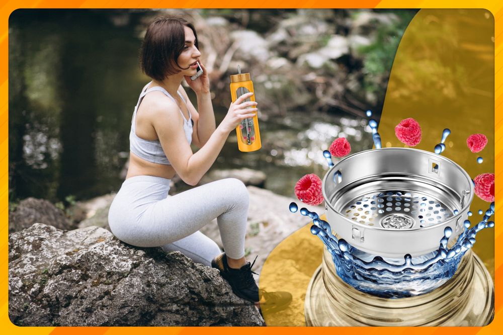 Kuketo | Glas Trinkflasche 1,2 L Mit Strohhalm & Sieb – Wasserflasche Gelb Für Getränke, BPA-Frei, Auslaufsicher & Stilvoll Für Alltag & Fitness
