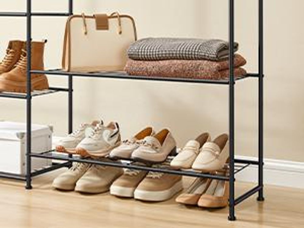 SONGMICS Kleiderständer, offener Kleiderschrank, Garderobenständer mit Ablagen, Metallrahmenm, für Schlafzimmer, Wohnzimmer, Eingangsbereich,schwarz