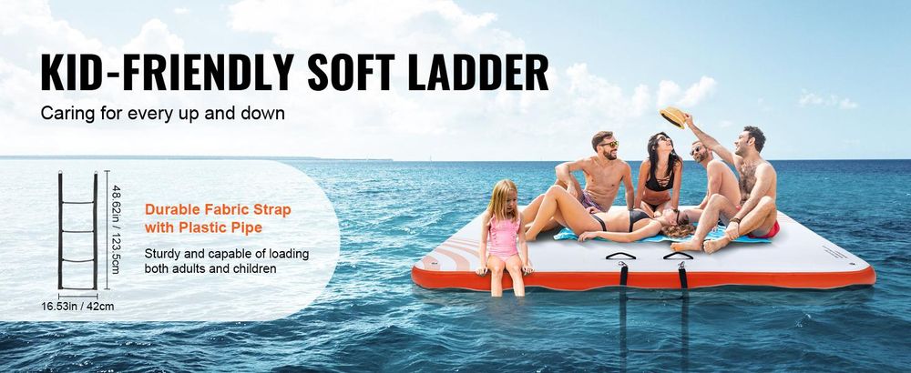 VEVOR Aufblasbarer Schwimmdock, 15 x 6FT Aufblasbare Dockplattform, Rutschfeste Wasser-Schwimmdockmatte mit Tragetasche & Abnehmbarer Leiter, Schwimmplattform Insel Floß für Pool Strand Ozean, 10 x 10 ft