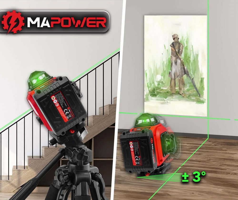 Poziomica laserowa MAPOWER płaszczyznowa 4D laser krzyżowy 360 zielony