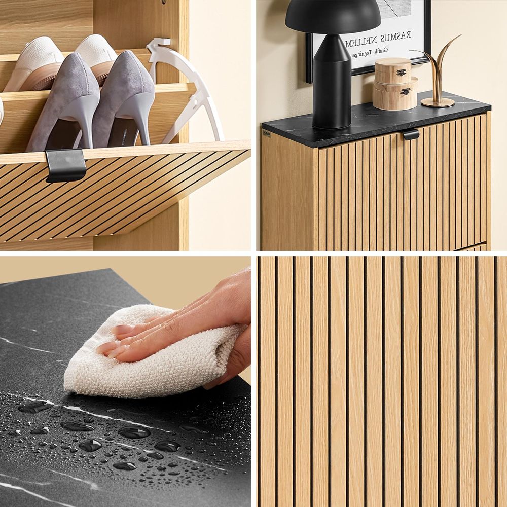 SoBuy Schuhschrank schmal schuhkipper platzsparendes Schuhregal mit Klappen modernes Design für 8-12 Paar Schuhe bis 30 kg schwarz/hellholz FSR202-N