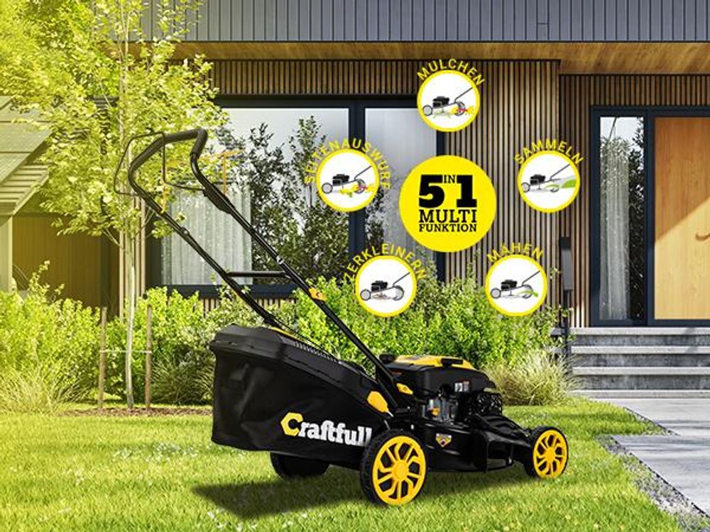 Craftfull Benzinrasenmäher CR-224-30 | Selbstfahrantrieb - Benzin Rasenmäher - Mäher - 53 cm Schnittbreite in 7 Höhenstufen - 4,2 kW/5,7 PS - 223 cm³