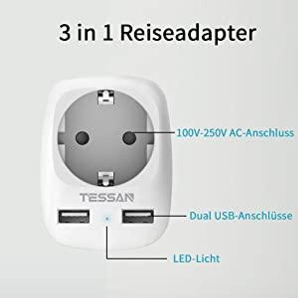 TESSAN Adapter Australien, 3 in 1 Reiseadapter Australien mit USB für Neuseeland China Argentinien Reisestecker Typ I