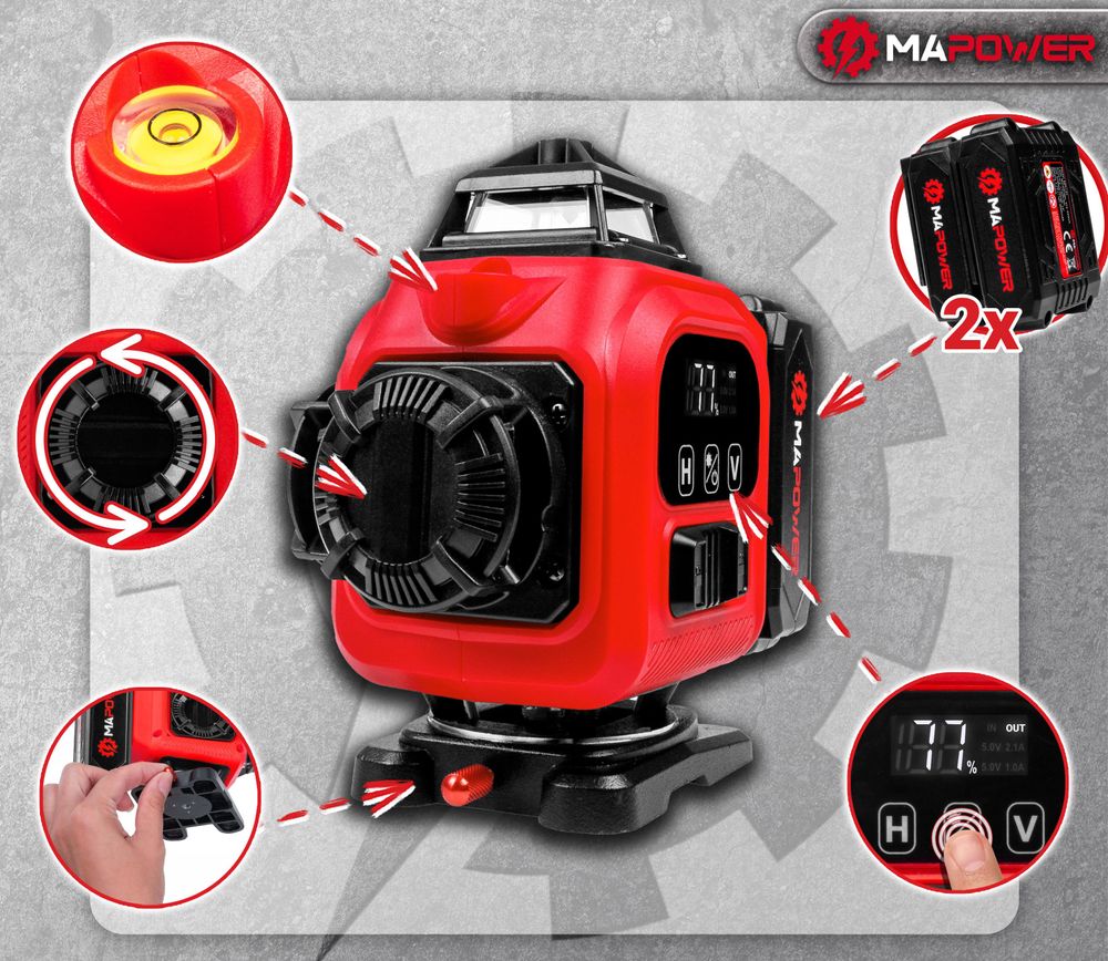 Poziomica laserowa MAPOWER płaszczyznowa 4D laser krzyżowy 360 zielony