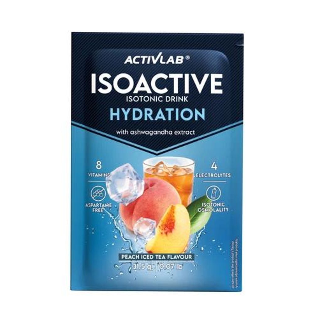 Activlab Isoactive Functional 31,5 g Sachet, Pfirsich-Eistee, Isotonisches Pulver, 4 Elektrolyte + 8 B-Vitamine, Ashwagandha