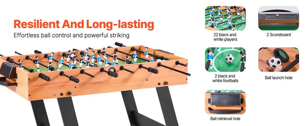 VEVOR Klappfußballtisch, 42 Zoll Standardgröße Fußballtisch, Indoor Vollgröße Fußballtisch für Zuhause, Familie und Spielzimmer, Fußball mit Fußballtisch-Set, inklusive 2 Bälle, 1065x605x810 mm