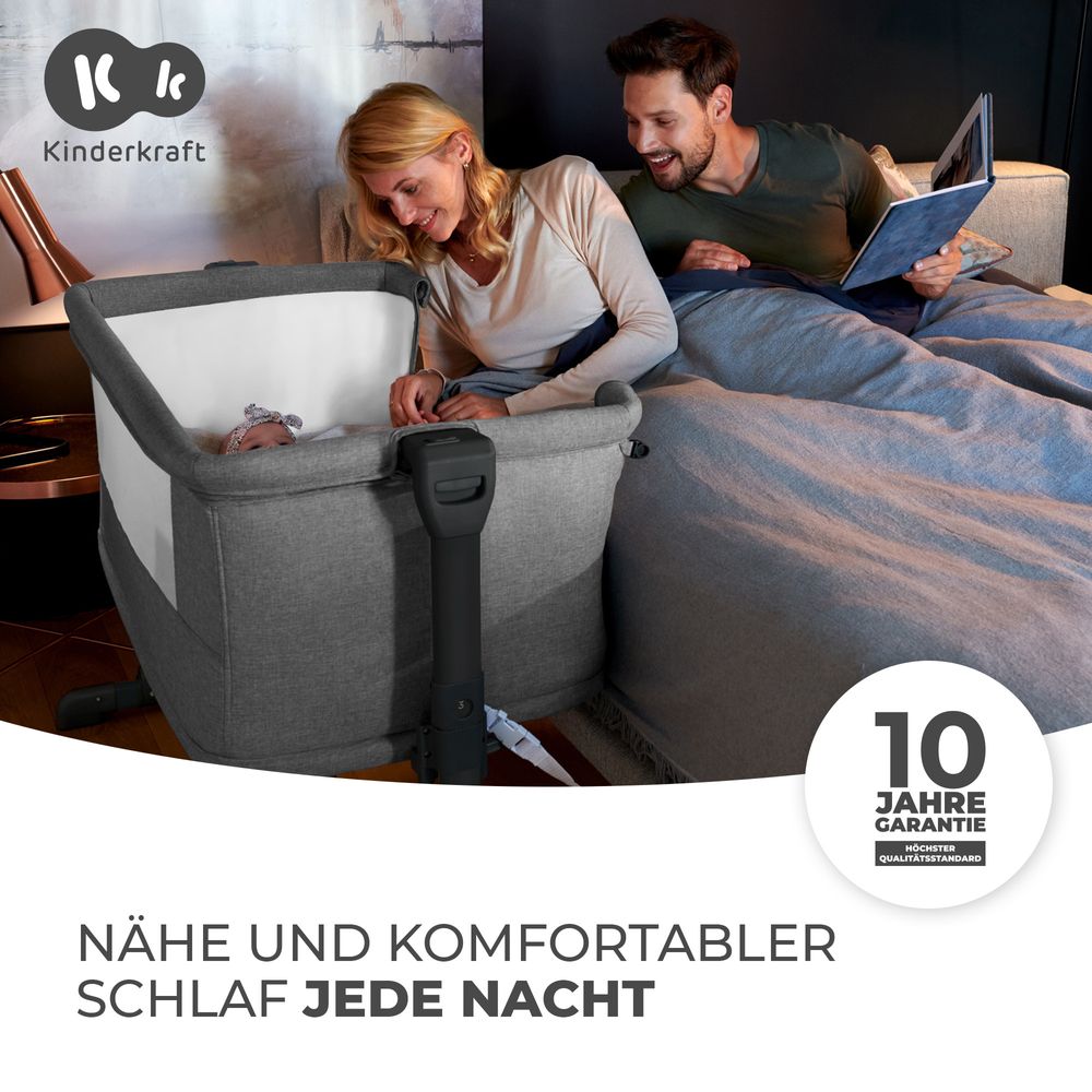 Kinderkraft NESTE GROW - 3-in-1 Beistellbett - höhenverstellbar - 2-stufige Neigung - für Babys bis 2 Jahre - inkl. Matratze - Beige