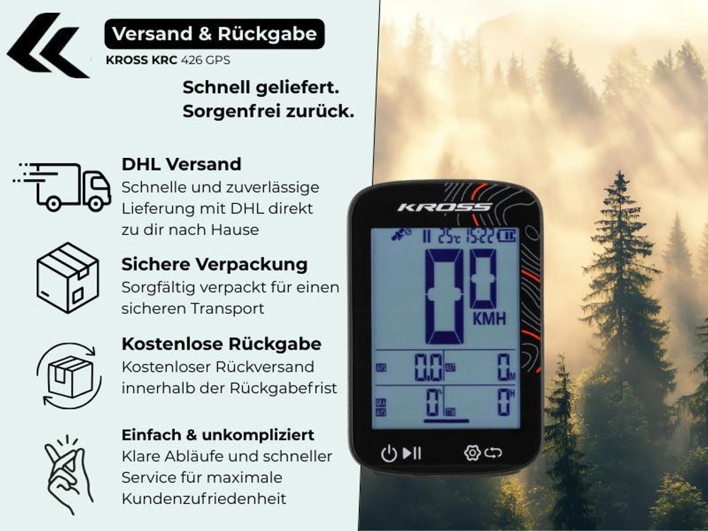 Kross KRC 426 GPS – kabelloser Fahrradcomputer mit 2,4" FSTN Display, IPX7, 20h Laufzeit & Höhenmessung
