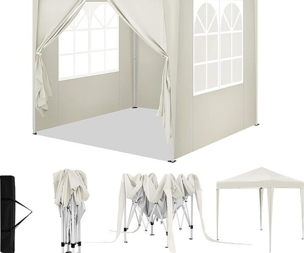 WOLTU Pavillon 2x2 m, mit 4 Seitenwänden, Partyzelt wasserabweisend UV-Schutz 50+, Beige