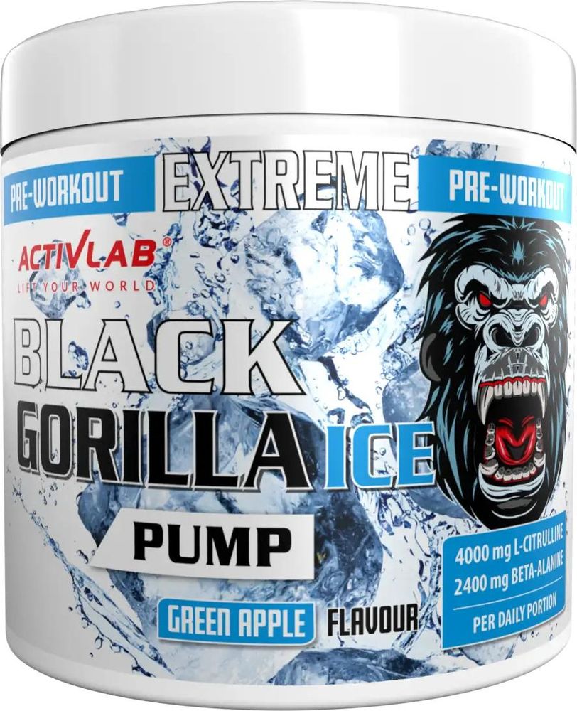 Activlab Black Gorilla Ice Pump, Preentreno, Manzana Verde, 300 g, Nutrición Deportiva