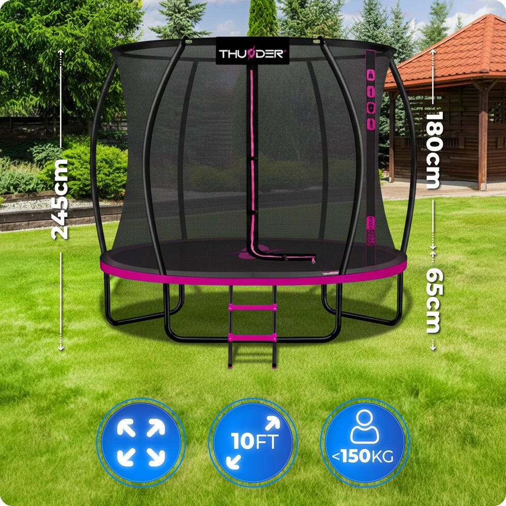 Thunder Trampolino da giardino Ultra 305 cm 10 ft rete interna 150 kg Nero Rosa