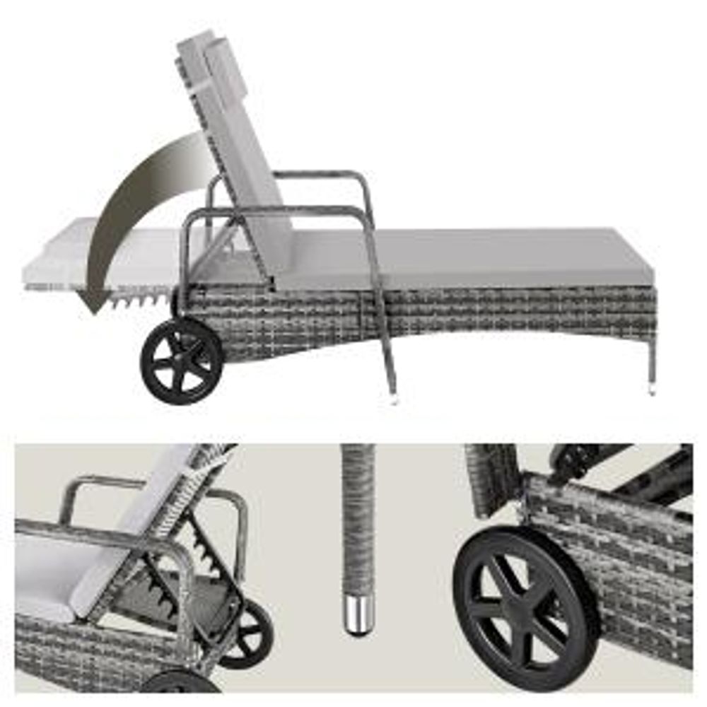 tectake® Rattan Sonnenliege 200 x 70 x 33 cm