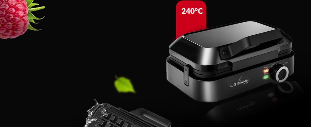 Gofrownica LEHMANN CRISP 2000W na dwa duże gofry, regulacja temperatury, mocna niewyciekająca, chrupiace gofry w 4 min