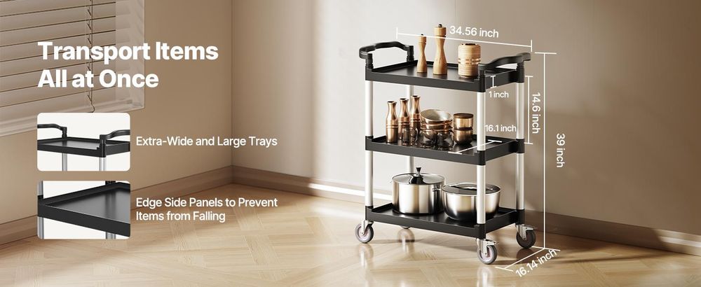 VEVOR Universalwagen, 136 kg Tragkraft, 3-stufiger Universalwagen aus Kunststoff