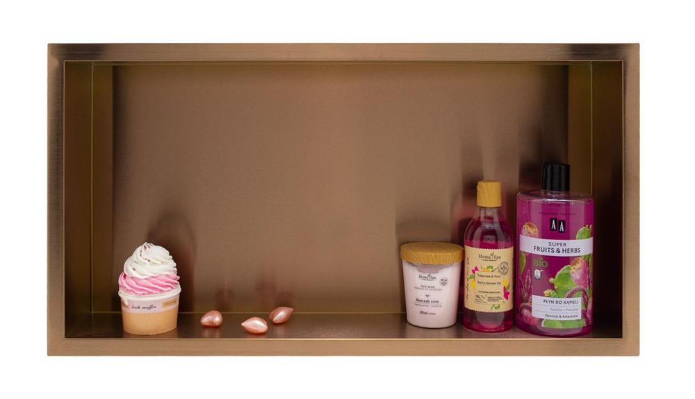 Horizontale Dusch Nische aus Edelstahl kupfer – modernes Nischenregal zur Wandmontage