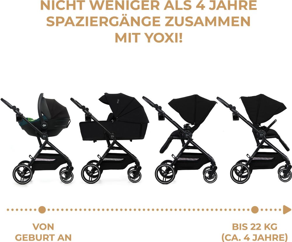 Kinderkraft YOXI 2-in-1 Kinderwagen bis 27 kg - Babywanne & Sportaufsatz - leicht - pannensichere Räder - TRAVEL SYSTEM - Grün