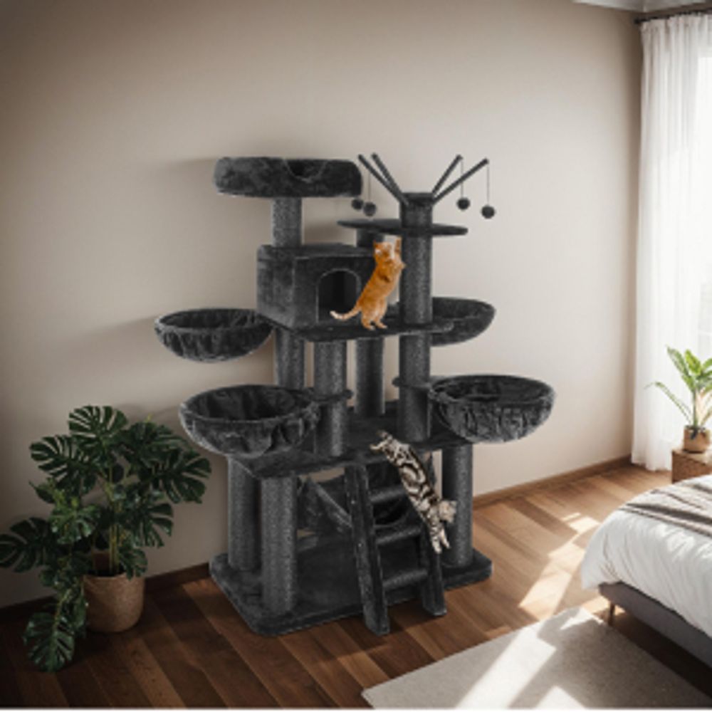 tectake® Kratzbaum Gismo 195 cm inklusive Treppe, 4 Spielbällen und Kippschutz