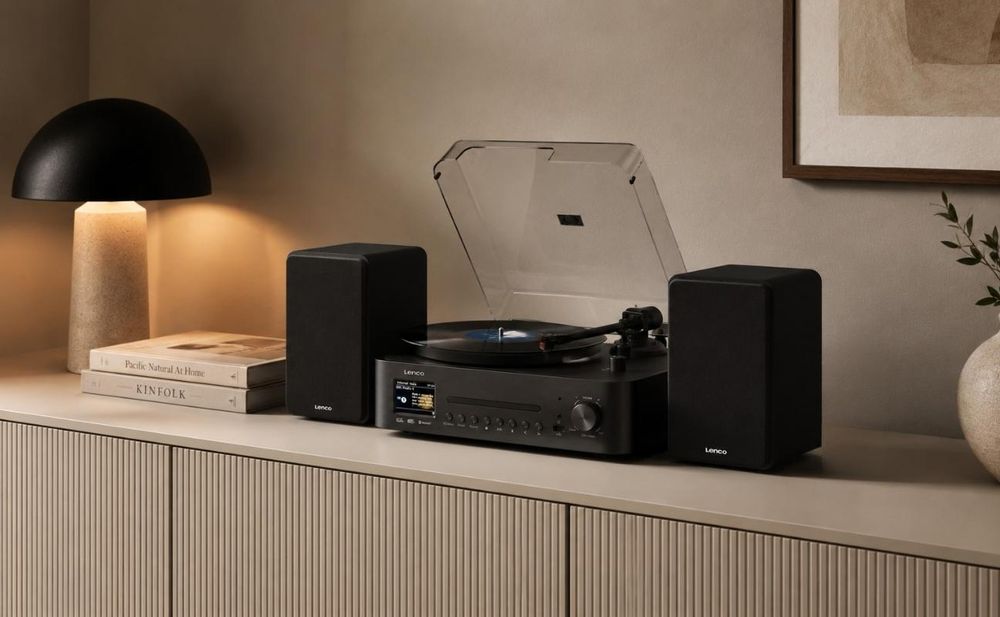 Lenco MC-760BK - Hi-Fi-Stereoanlage mit Plattenspieler und Lautsprechern - Internetradio, DAB+, FM, Bluetooth®, CD/MP3-Player - Schwarz