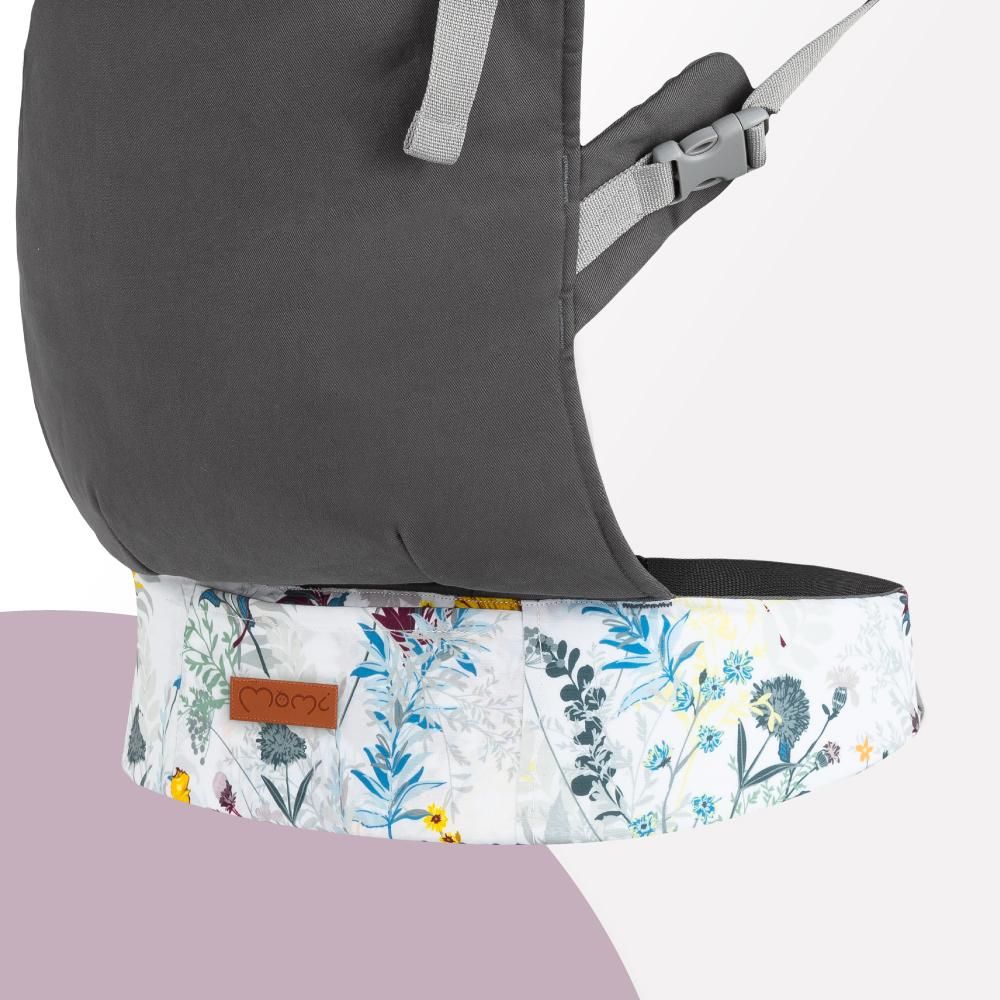 MoMi COLLET – Ergonomische & physiologische Babytrage, verstellbar für vorne & hinten, mit Kapuze & Tasche – Blumenmuster