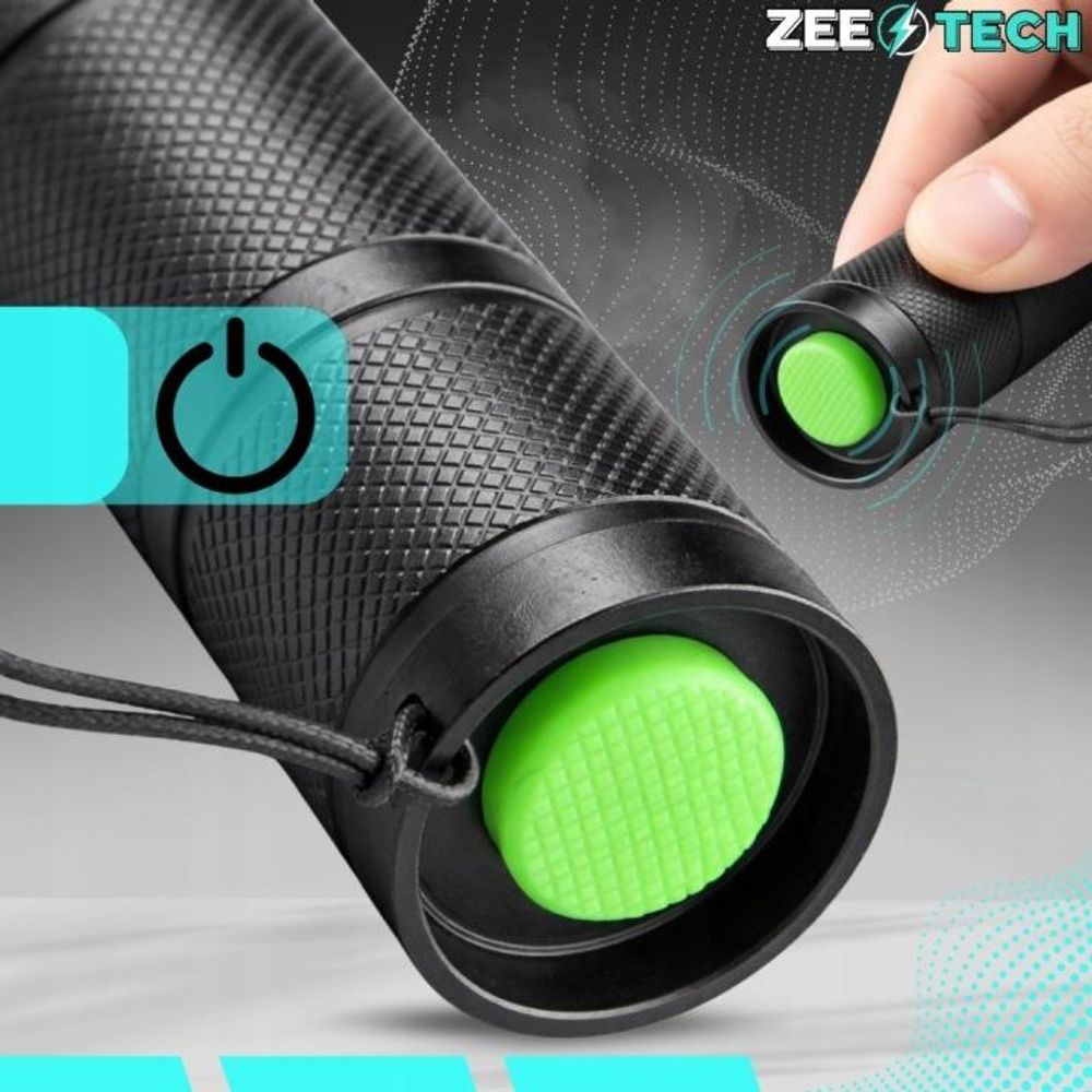 Starke Taschenlampe, Reichweite 800 m, LED mit Zoom, militärisch, wasserdicht, akkubetrieben