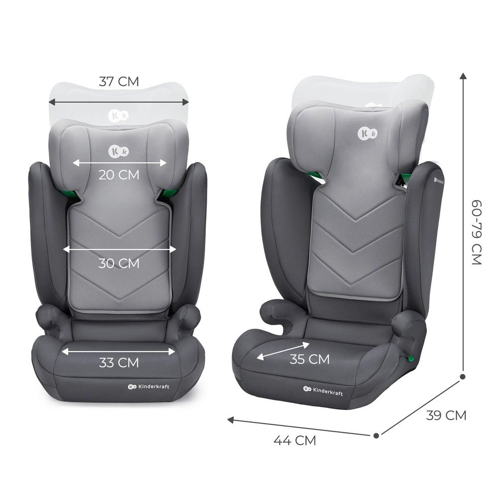 Kinderkraft I-SPARK 2in1 Kindersitz 100-150 cm (3,5-12 Jahre) - i-Size Standard - Leicht - H-GUARD Kopfstütze - SPS Seitenaufprallschutz - Grau