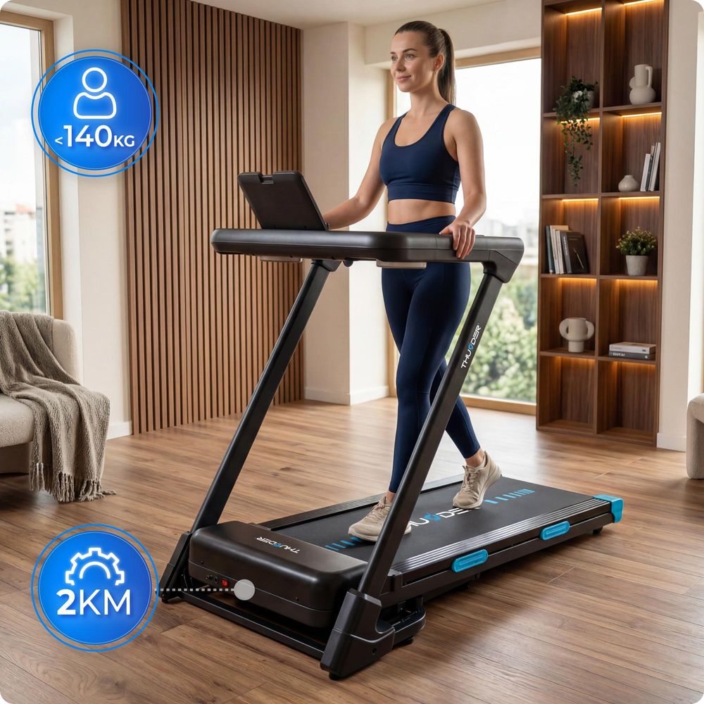 Tapis de Course Électrique Pliable THUNDER ARVEN-S-BLACK 15,9 km/h 20 Niveaux d’Inclinaison Bluetooth 140 kg