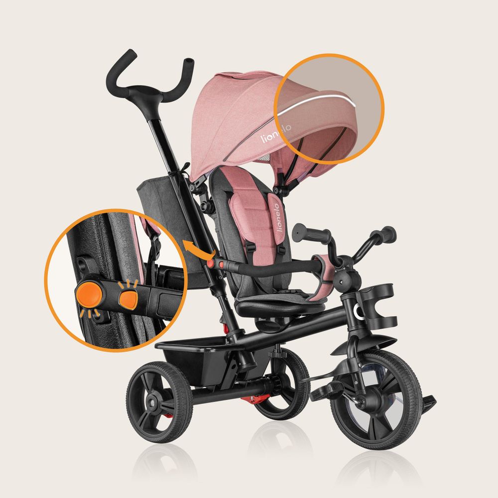 Lionelo Haari Dreirad Kinderdreirad Kinder Lenkstange Fahrrad Baby Kinderwagen Rosa