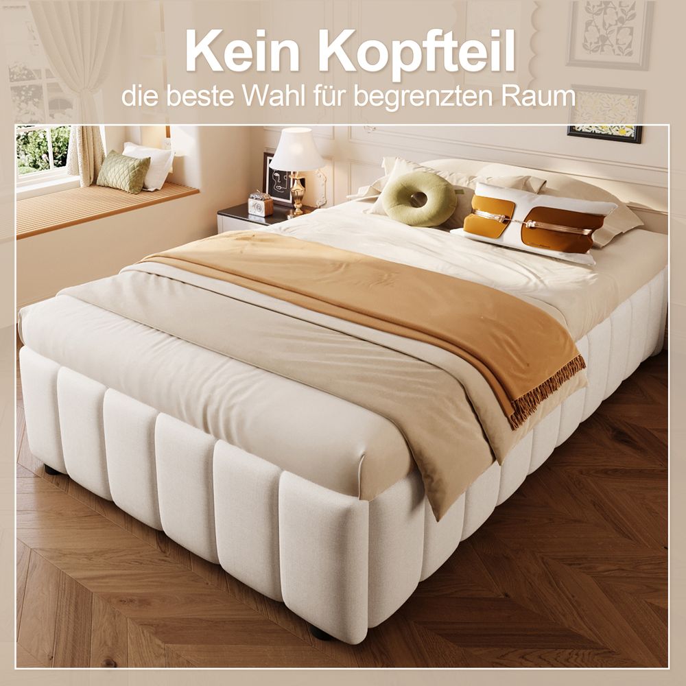 okwish Polsterbett, Jugendbett Kinderbett 90x200cm, Hydraulisches Stauraumbett Einzelbett hydraulische Lagerung, ohne Kopfteil, ohne Matratze, Beige