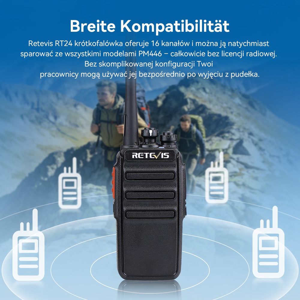 Retevis RT24 Krótkofalówki i Walkie Talkie, Walkie Talkie dalekiego zasięgu z zestawem słuchawkowym, i ładowarką USB, dla rodziny, na zewnątrz