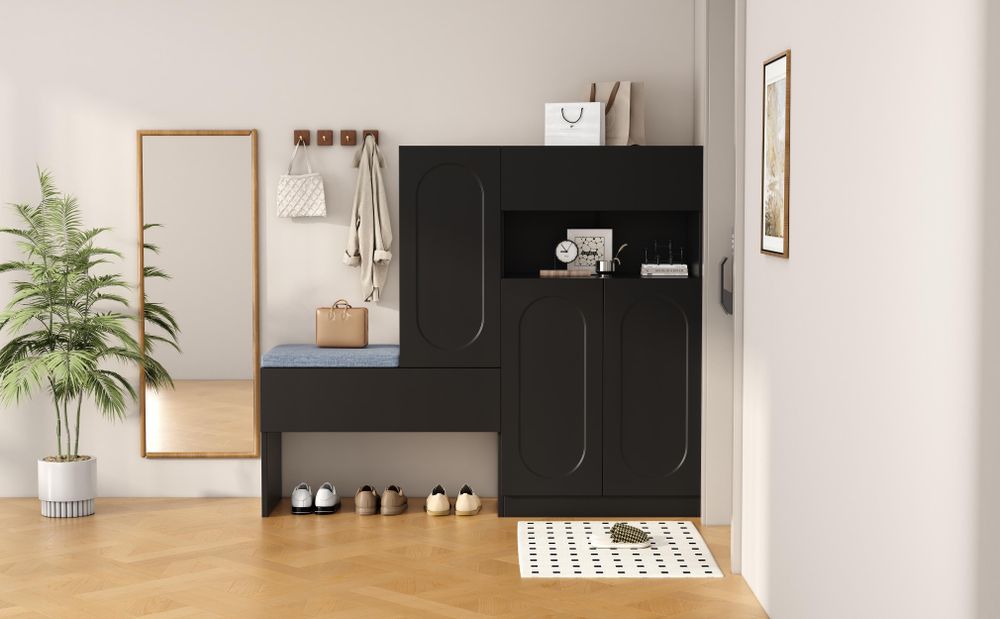 Merax 2-in-1 Schuhschrank mit Sitzbank, Schuhkipper, Schuhkommode mit Soft-Close-Türen, großes Fassungsvermögen, Schwarz