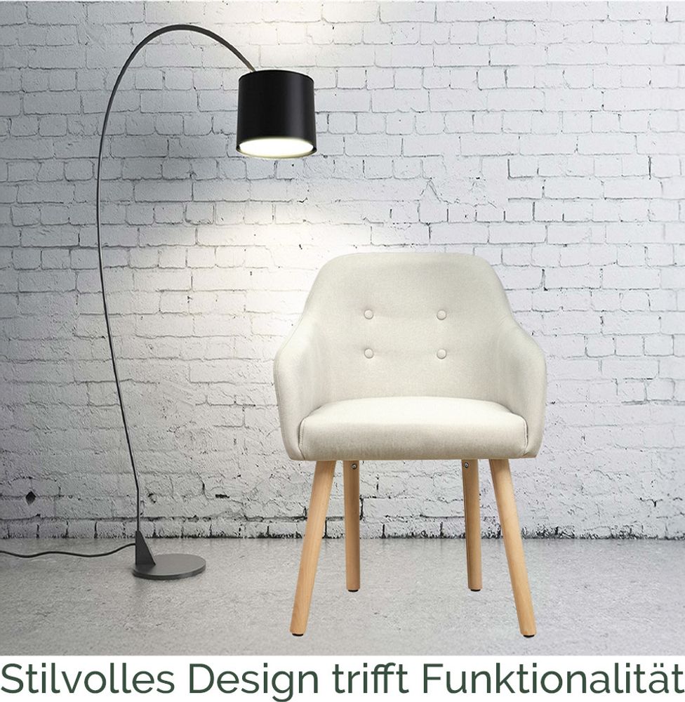 Stühle Esszimmerstühle in 2er, 4er, 6er, 8er Set, Armlehnstuhl Polsterstuhl Stoff Sessel mit Armlehne Echtholz Stuhl Sessel Stuhlbeine in Beige Kingpower , Stück:2