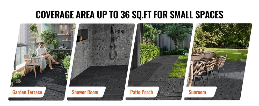 VEVOR Verbunddeckfliesen, 36er Pack, 11,6"x11,6" 36 qm Kunststoff wasserdichtes Outdoor-Bodenbelag für alle Wetterbedingungen, Terrassenbodenbelag für Veranda, Poolseite, Balkon, Garten, Dunkelbraun, Dunkelgrau-PP-36 Stück