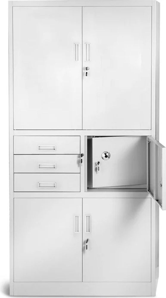 Büroschrank Aktenschrank Tresor Schubladen Geheimfach Stahlblech 185 cm x 90 cm x 40 cm (H x B x T) Farbe: Grau