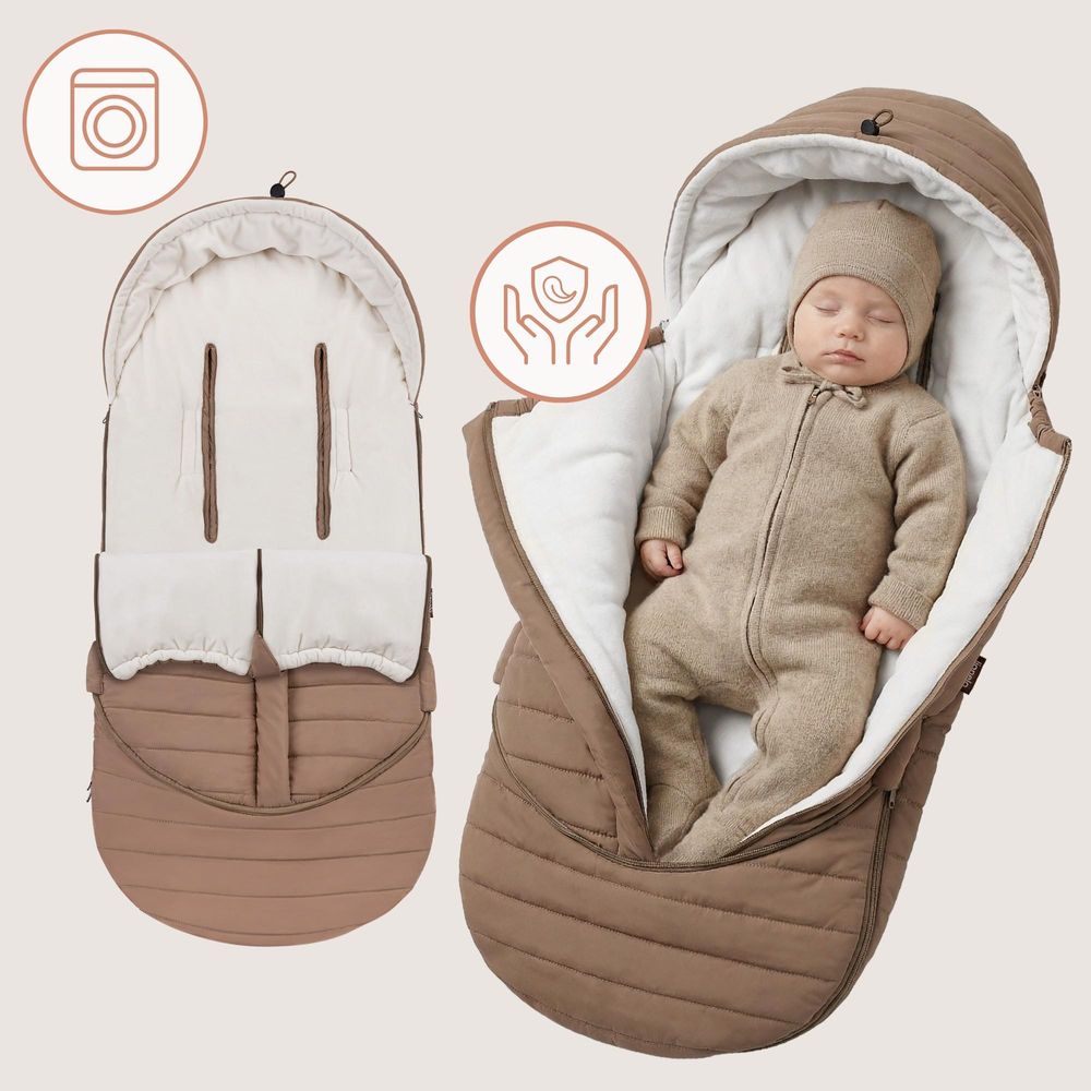 Lionelo Oli Winterfußsack für Kinderwagen & Babywanne, Wasserabweisend, Warm bis –20°C, Universal, Mit Kapuze Beige