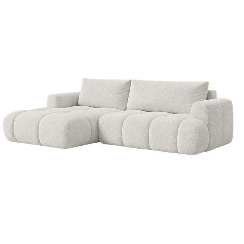 MORELLO Cloud Ecksofa Bouclé mit DL-Mechanismus, Schlaffunktion 140 x 210 cm und Bettkasten, Links – Monte 03