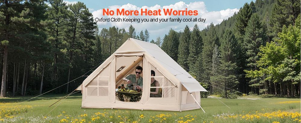 VEVOR Aufblasbare Zelte für Camping 3x2x2m, 3–5 Personen, 300D Oxford 4-Jahreszeiten 2 Türen & 2 Netzfenstern, inkl. Aufbewahrungstasche für Transport