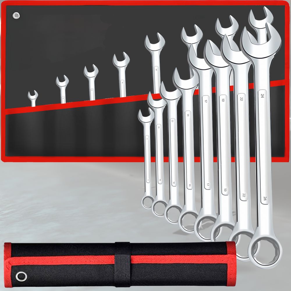 Maulschlüssel Set 8 tlg. 8-24mm Ringmaulschlüssel Satz Gabelschlüssel Ringschlüssel Tools Chrom-Vanadium-Stahl SW-Stahl Rolltasche Retoo